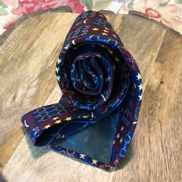 Vintage TOMMY HILFIGER 100% Silk Tie Equestrian Stars Tenniz Blue Gold USA NEW - Picture 13 of 13